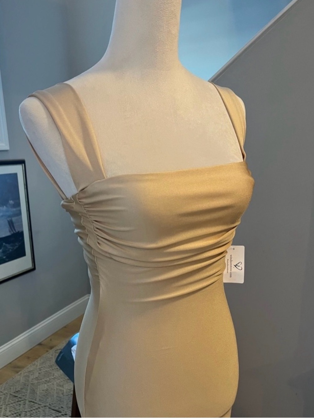 WINDSOR Mermaid Formal to Floor Prom Party Dress Rushed Bodice Wide Straps SMALL - Picture 4 of 5